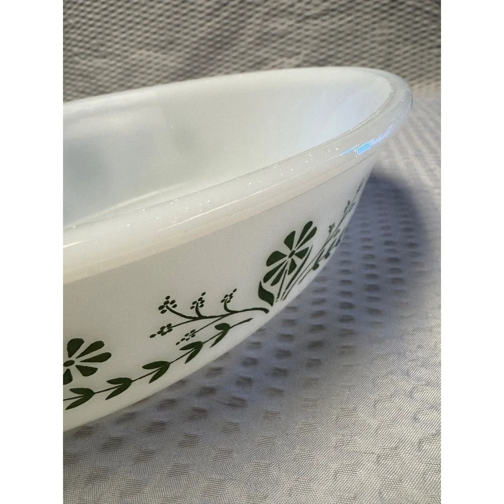Vintage Glasbake Green Crazy Daisy Casserole Dish J235 Oval 1 QT‎ USA
